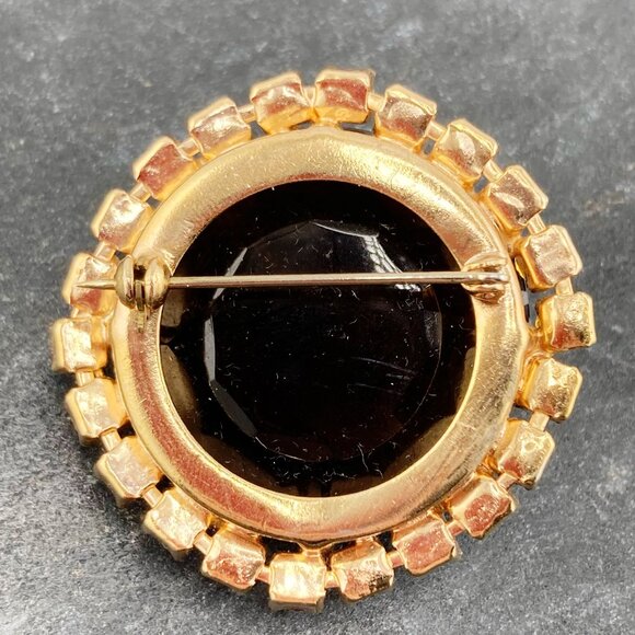 VINTAGE Big rhinestone and brown glass stone brooch ~ 1950s 1960s statement pin - Picture 9 of 9